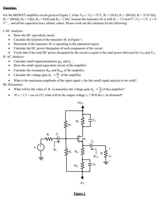 Solved Question: For The MOSFET Amplifier Circuit Given In | Chegg.com