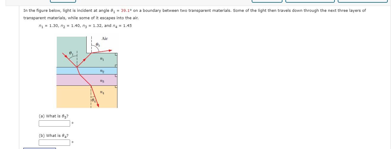 Solved In the figure below, light is incident at angle 01 = | Chegg.com