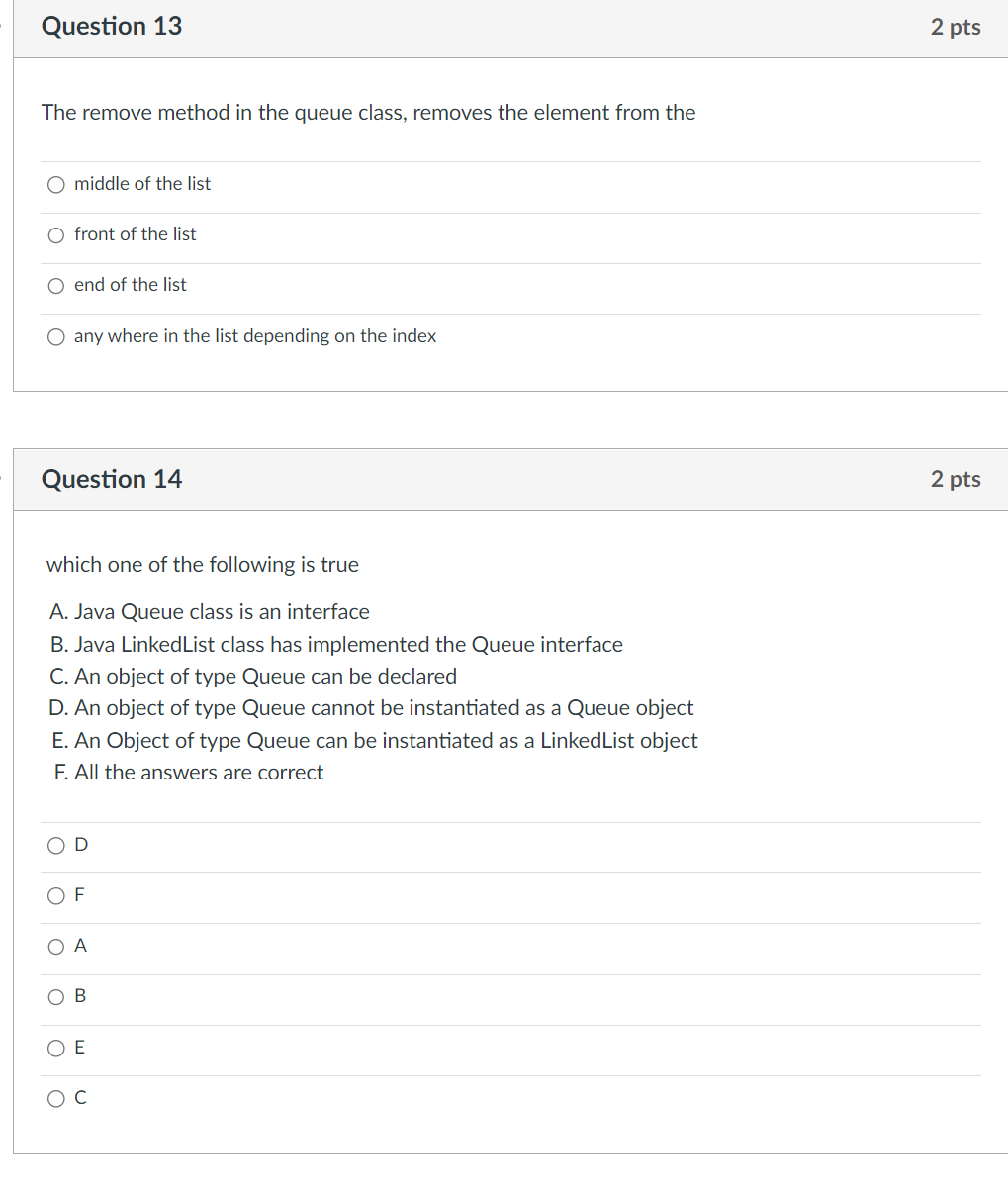 Solved Question 13 The remove method in the queue class, | Chegg.com