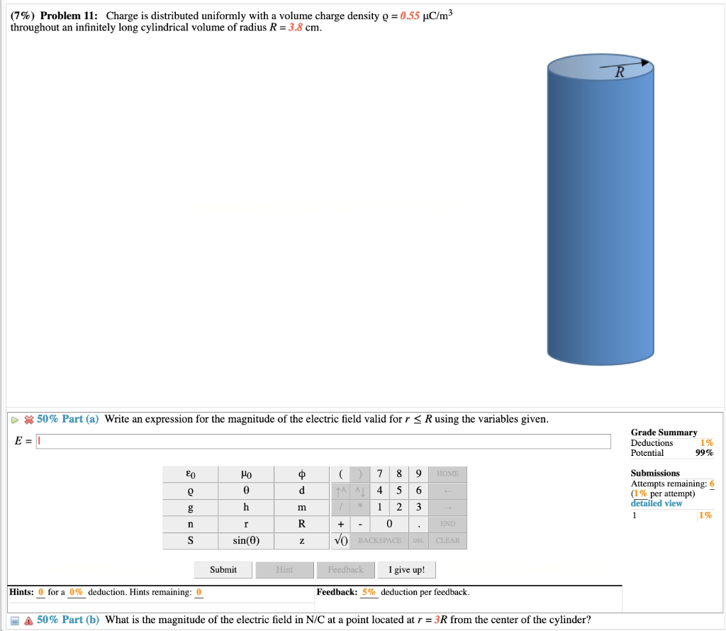 Solved (7\%) Problem 11: Charge is distributed uniformly | Chegg.com