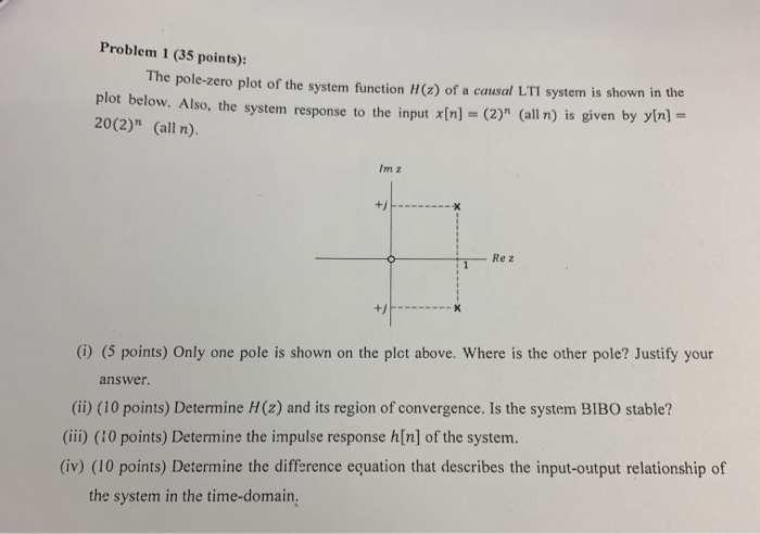 Solved Problem 1 (35 points) The pole-zero plot of the | Chegg.com