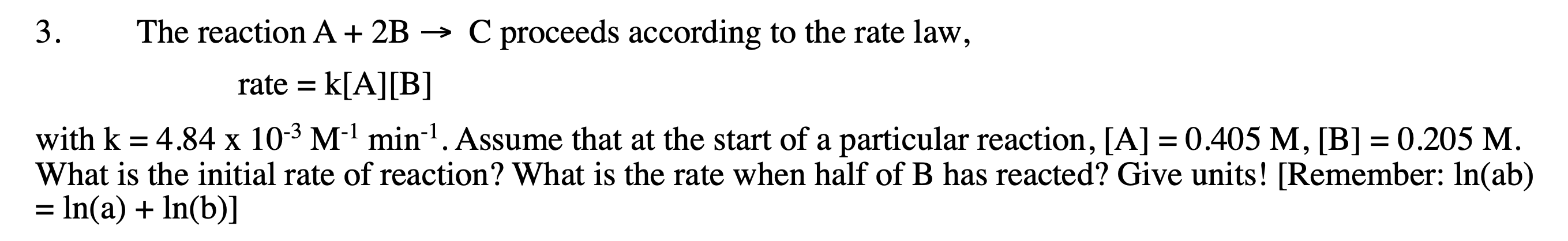 Solved The reaction A+2B→C proceeds according to the rate | Chegg.com