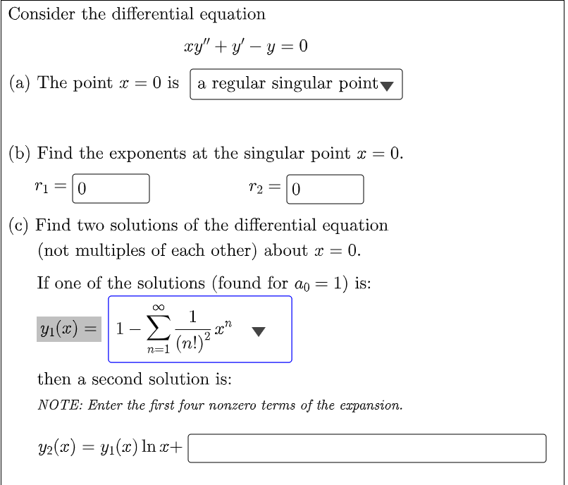 Solved Consider the differential equation xy′′+y′−y=0 (a) | Chegg.com