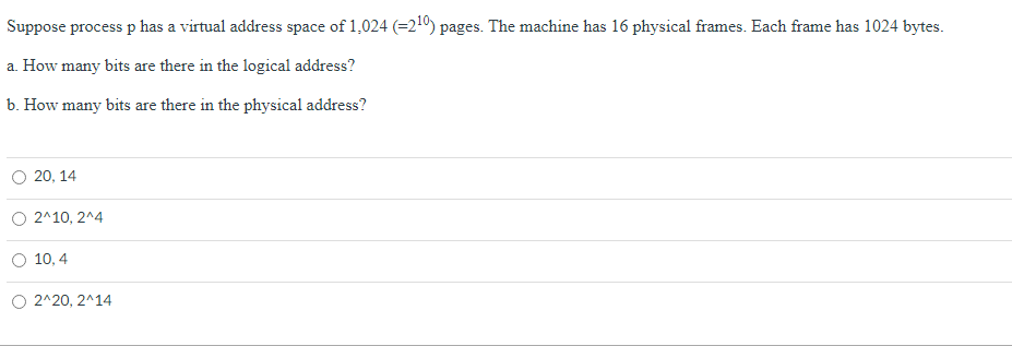 Solved Suppose process p has a virtual address space of | Chegg.com