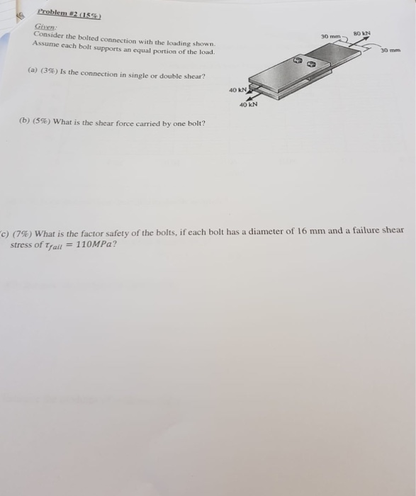 Solved Problem #2 15 Given Consider The Bolted Connection | Chegg.com