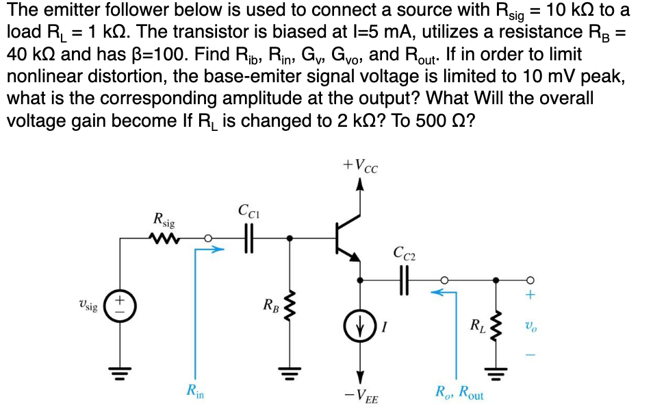 Solved The emitter follower below is used to connect a | Chegg.com