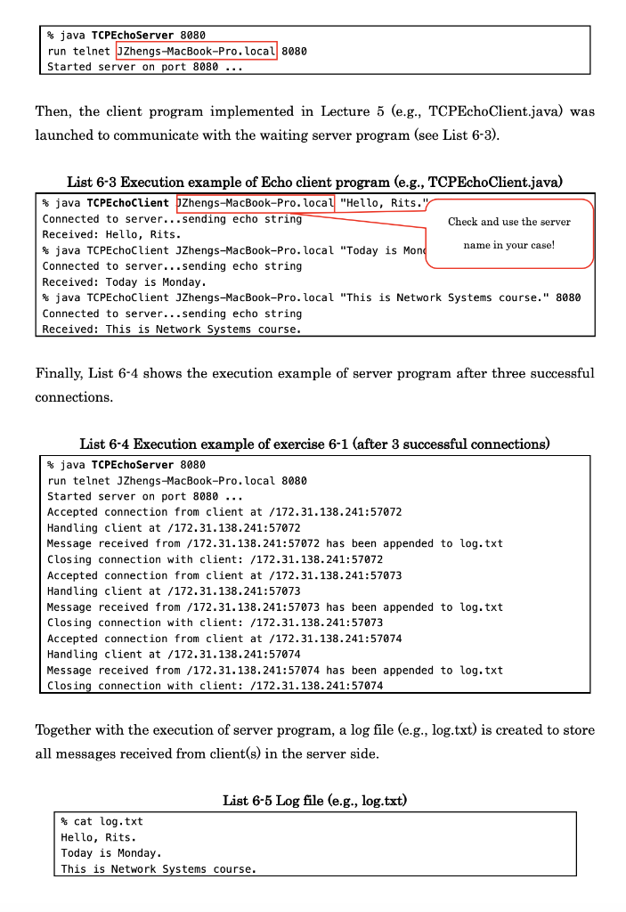 The students create an echo server program that | Chegg.com
