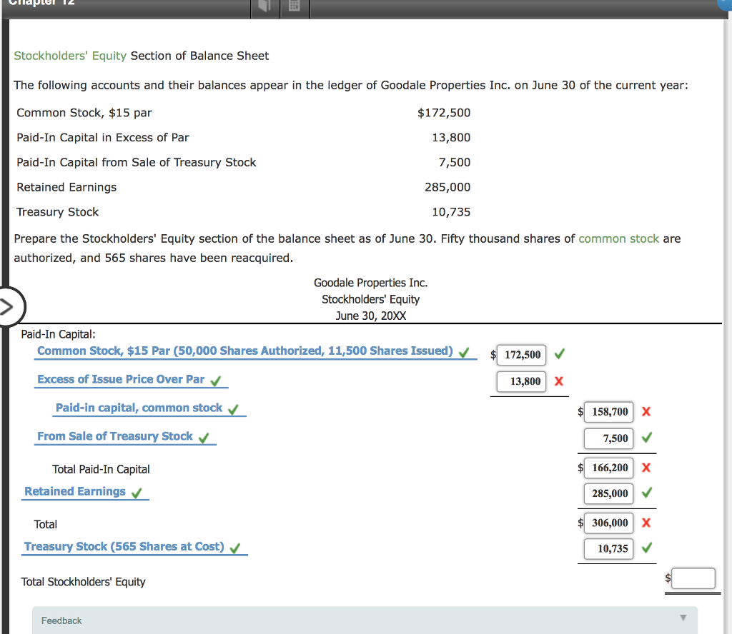 Which Of The Following Appears On The Balance Sheet Solved Stockholders' Equity Section of Balance Sheet The | Chegg.com