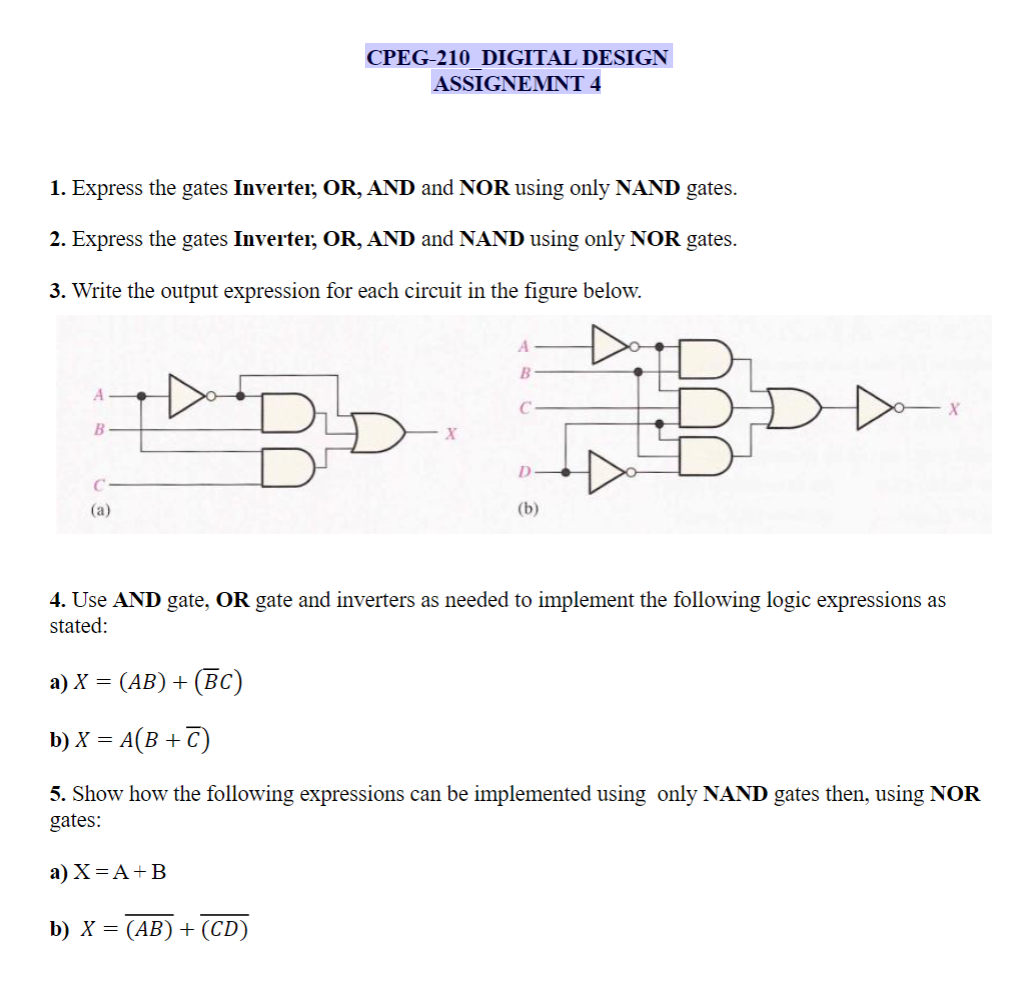 Solved CPEG-210 ﻿DIGITAL DESIGNASSIGNEMNT 4Express the gates | Chegg.com