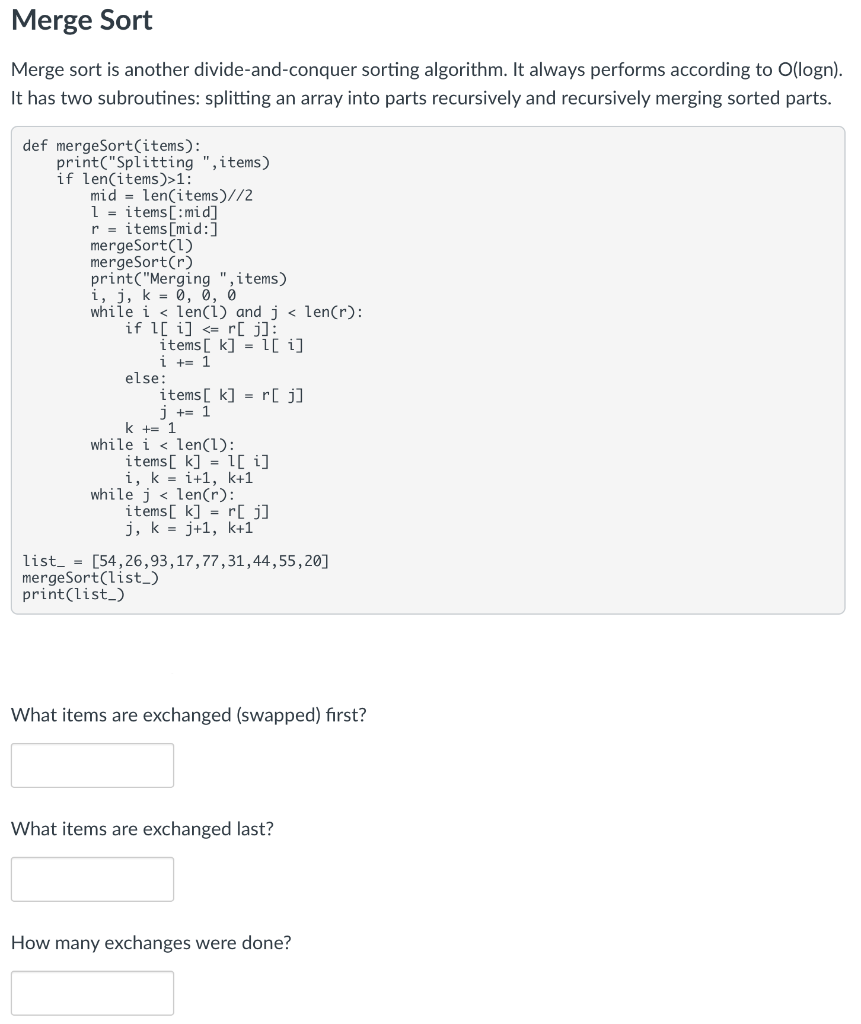 Solved Merge Sort Merge Sort Is Another Divide-and-conquer | Chegg.com