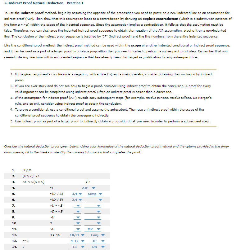Solved 2 Indirect Proof Natural Deduction Practice 1 To Chegg