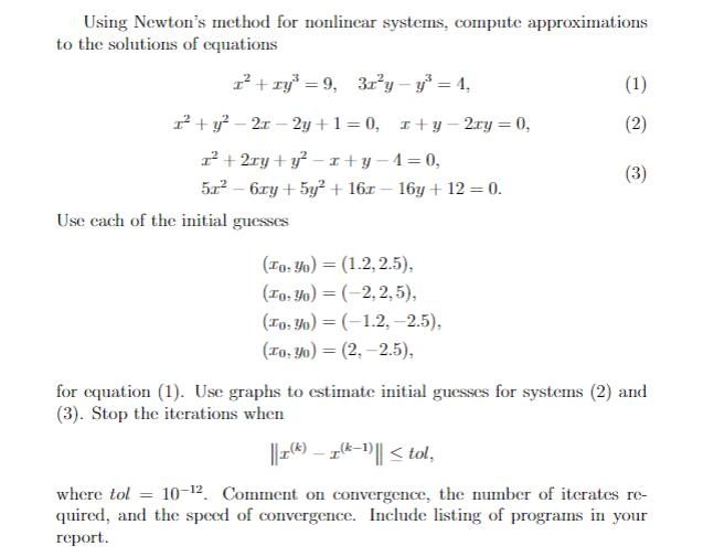 Using Newtons Method For Nonlinear Systems Compute