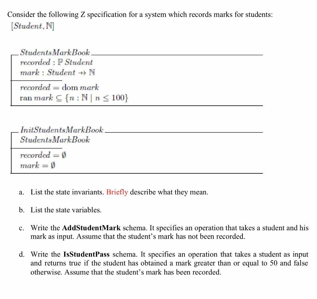 Consider The Following Z Specification For A Syste Chegg Com