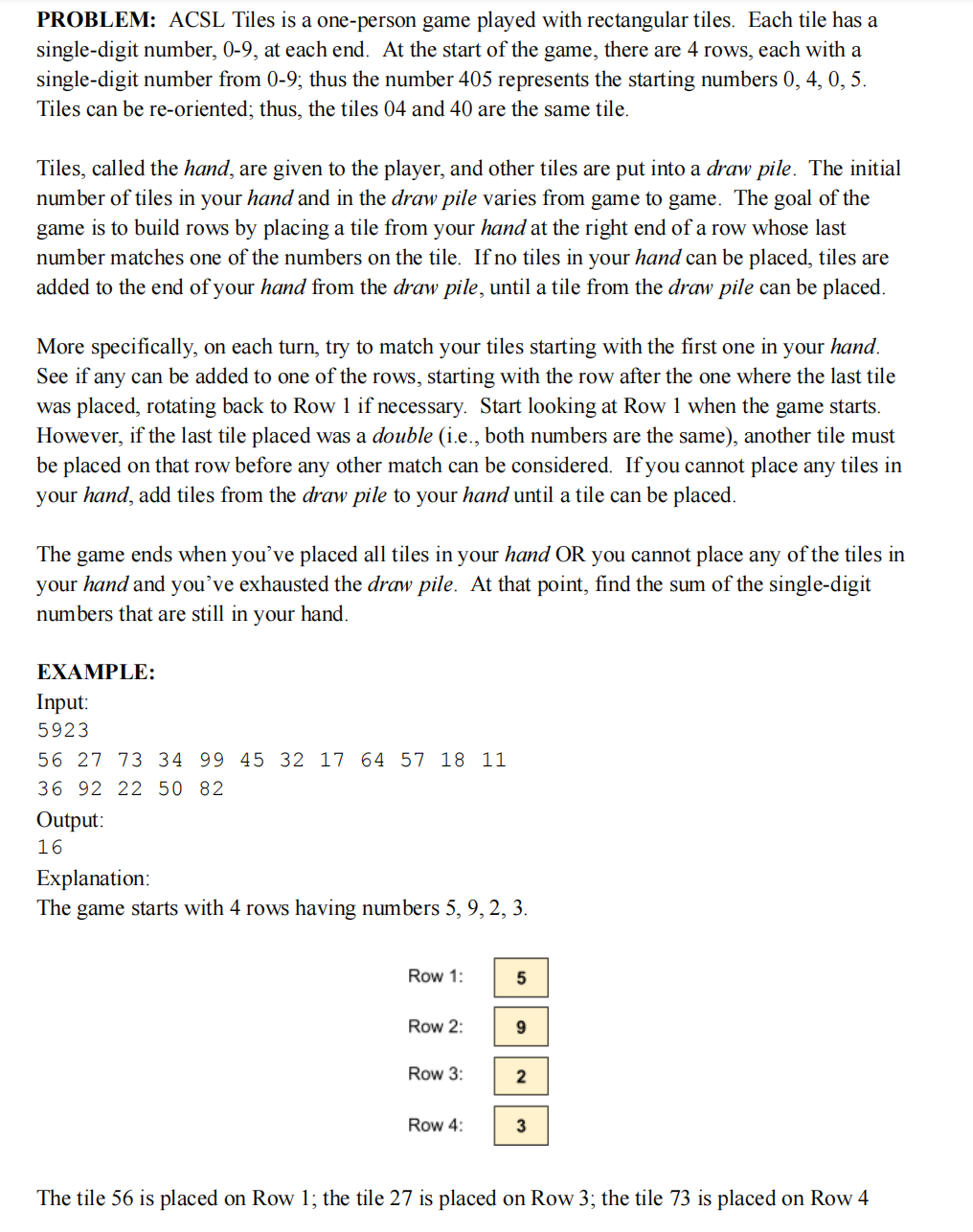 Solved PROBLEM: ACSL Tiles is a one-person game played with | Chegg.com