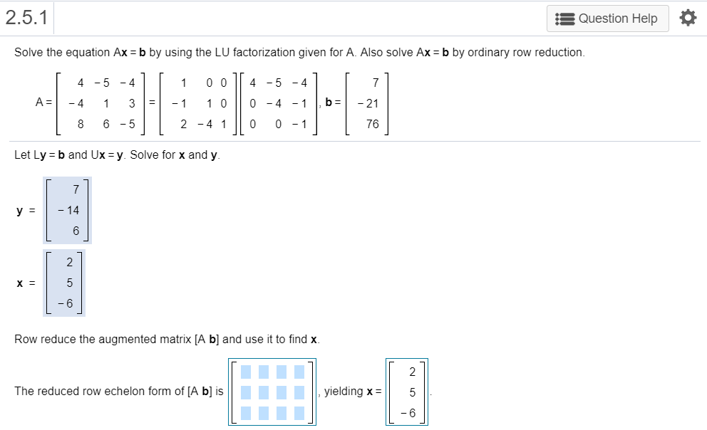 Solved 2.5.1 -Question Help * Solve The Equation Ax B By | Chegg.com