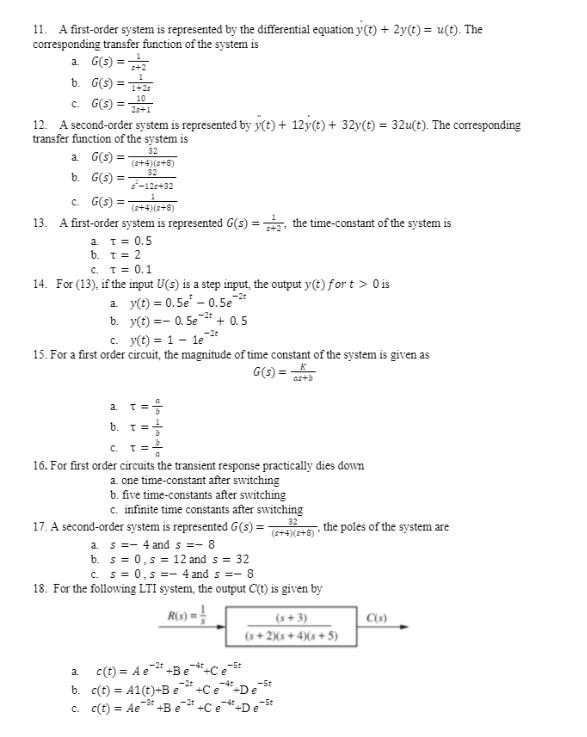 Solved = 7. A first-order system represented by the | Chegg.com