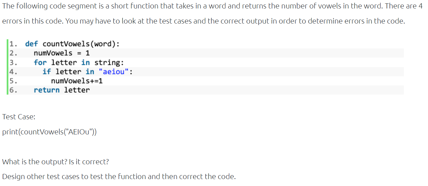 Solved The following code segment is a short function that | Chegg.com