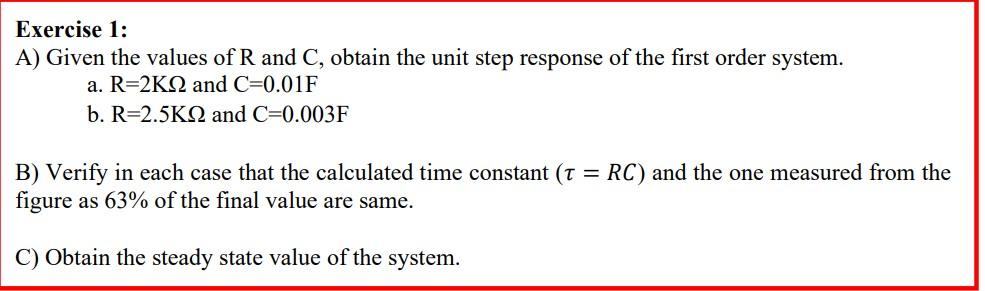 Solved Given the values of R and C, obtain the unit step | Chegg.com
