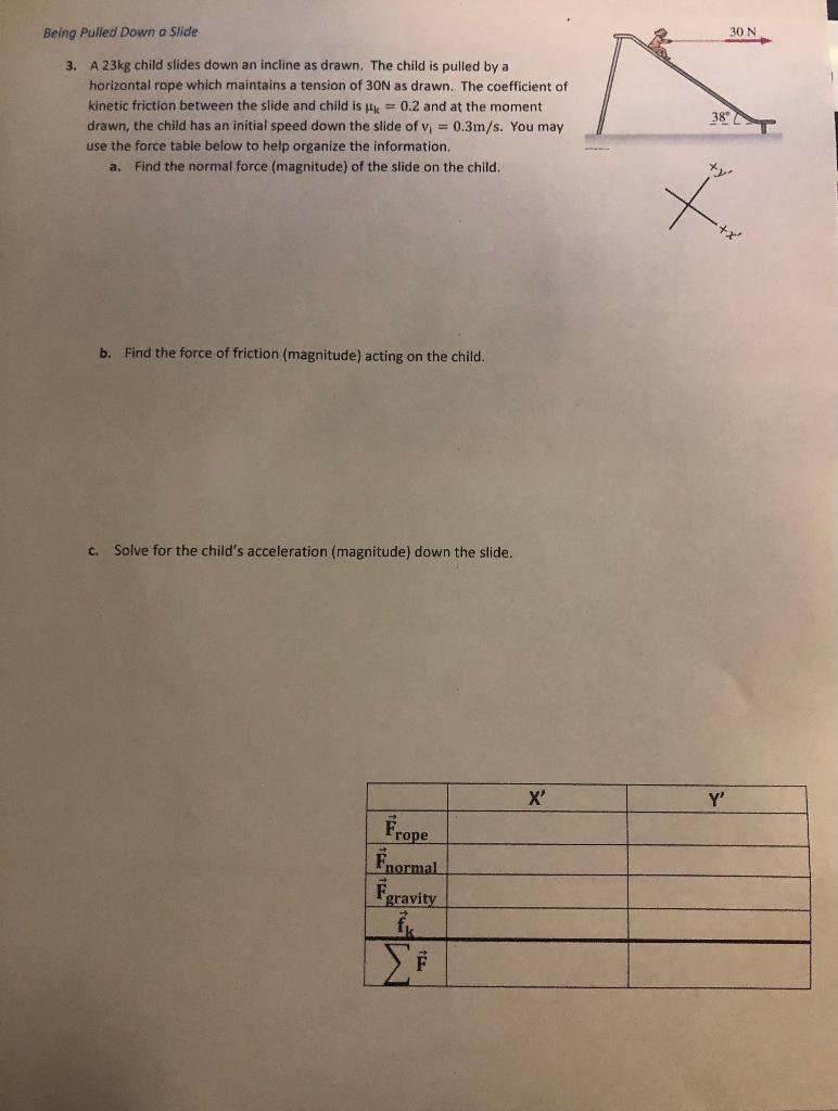 Solved Being Pulled Down a Slide 30 N 3. A 23kg child slides | Chegg.com