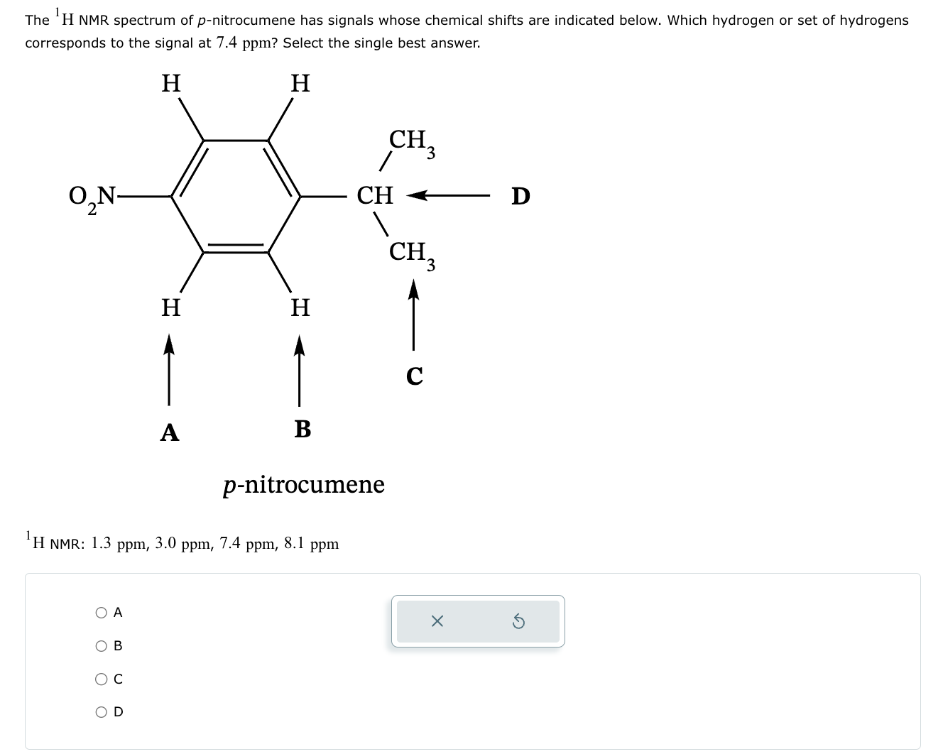 Solved The 1H NMR spectrum of p-nitrocumene has signals | Chegg.com