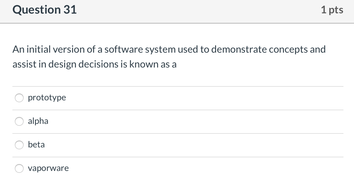 Initial Version Solved Question 31 1 pts An initial version of a software | Chegg.com