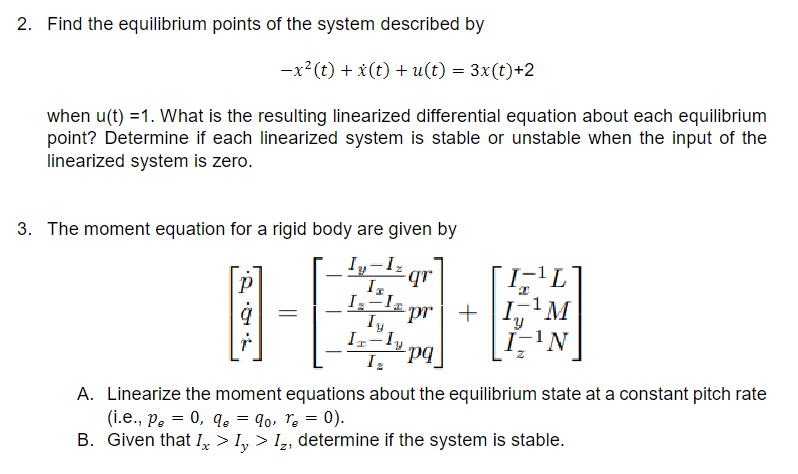 Solved 2. Find the equilibrium points of the system | Chegg.com