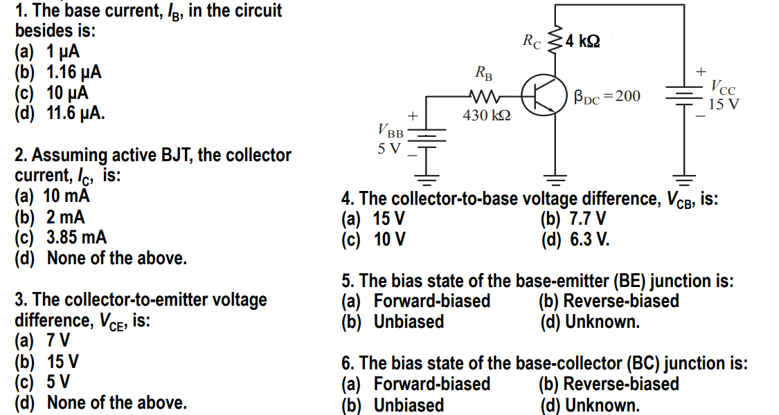 Solved Rς ξ4 ΚΩ 1. The base current, 18, in the circuit | Chegg.com