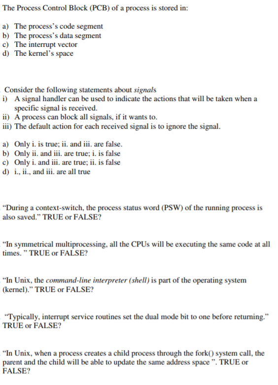 Solved The Process Control Block (PCB) of a process is | Chegg.com