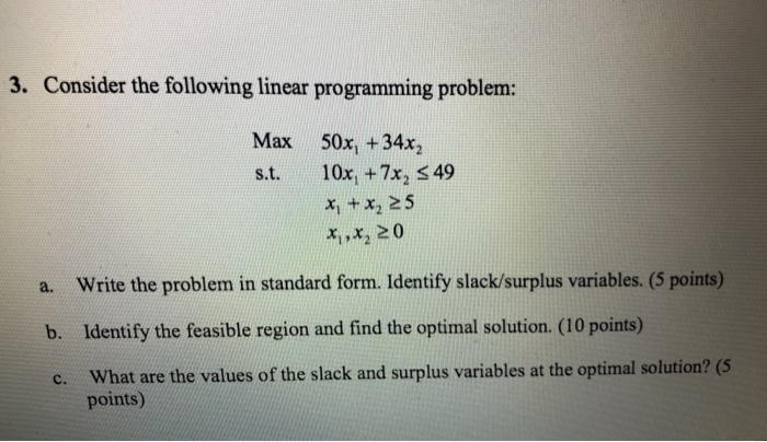 Solved 3. Consider the following linear programming problem: | Chegg.com