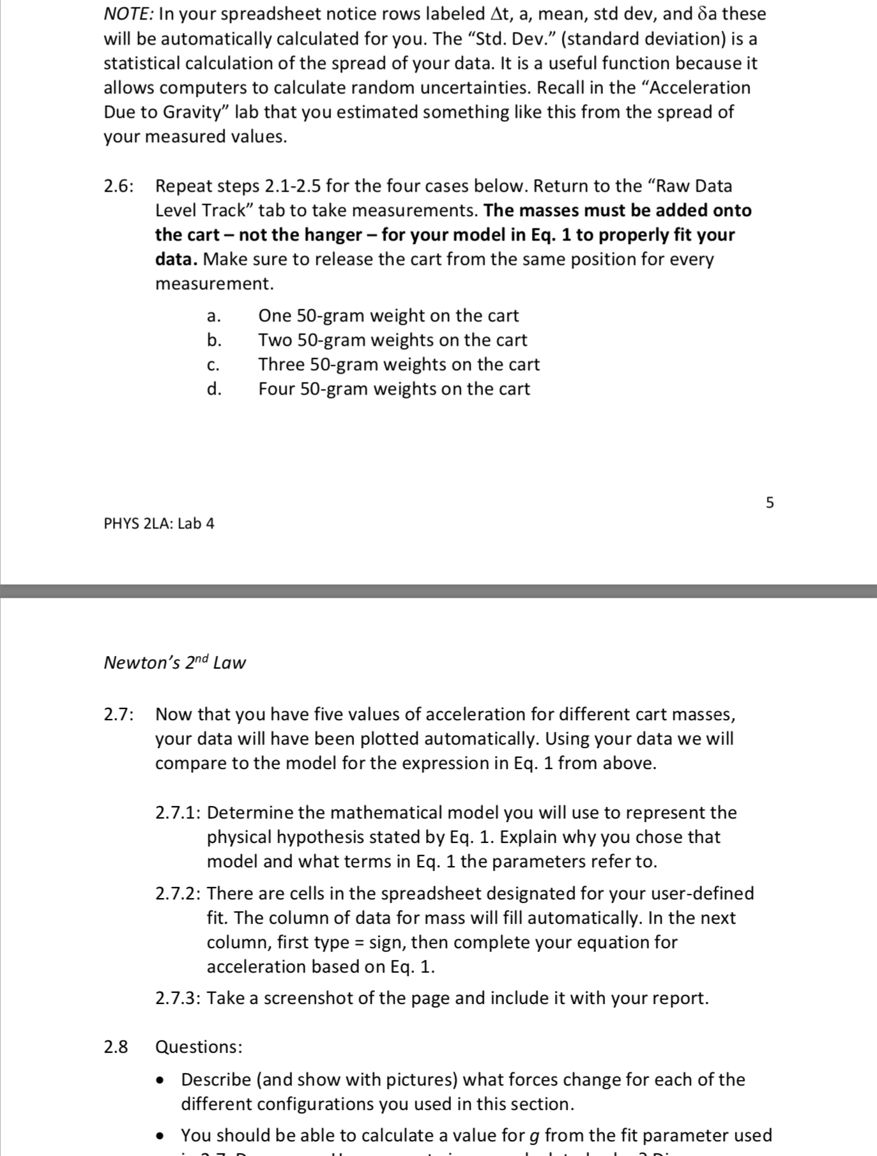 solved-2-newton-s-2nd-law-on-a-level-track-you-will-first-chegg