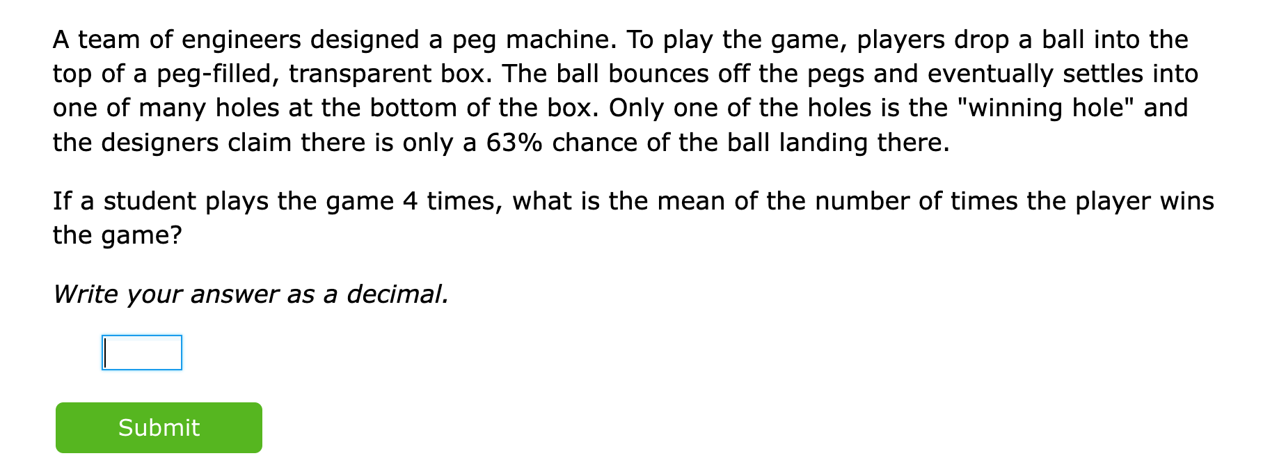 Solved A team of engineers designed a peg machine. To play | Chegg.com