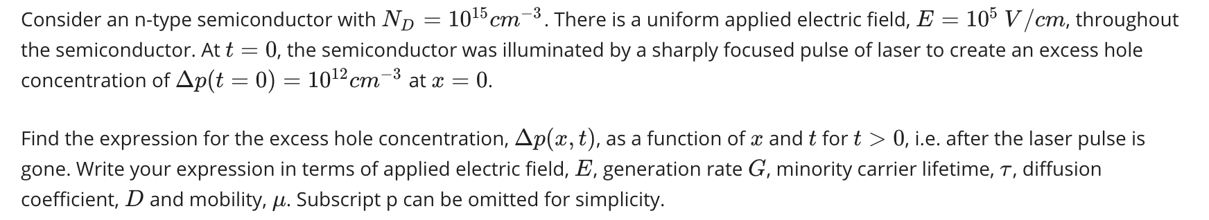 Solved Consider an n-type semiconductor with N) = 1015 cm-3. | Chegg.com