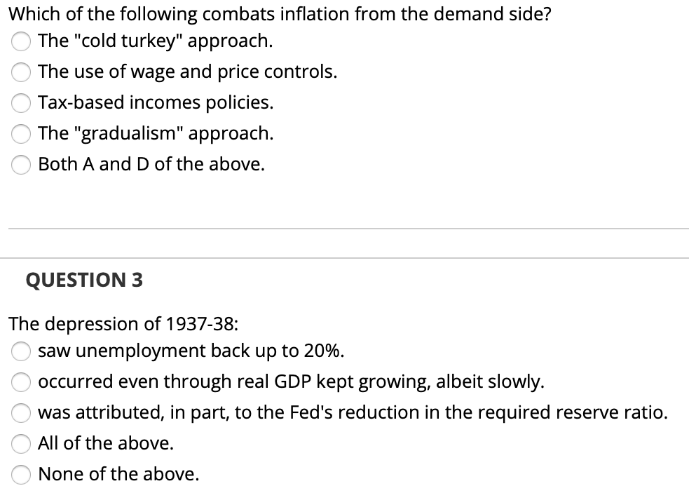 Solved Which of the following combats inflation from the | Chegg.com