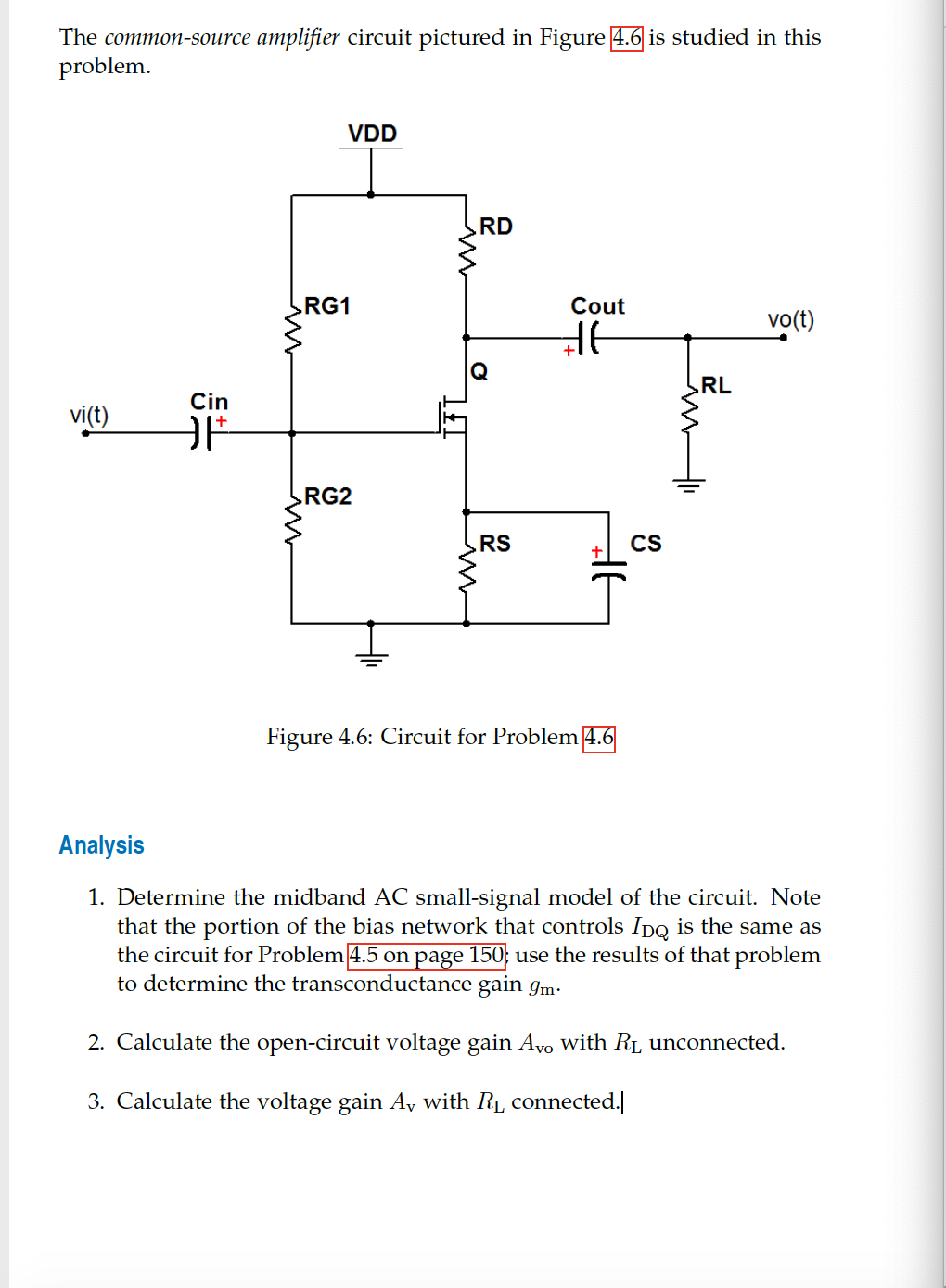 Solved The common-source amplifier circuit pictured in | Chegg.com