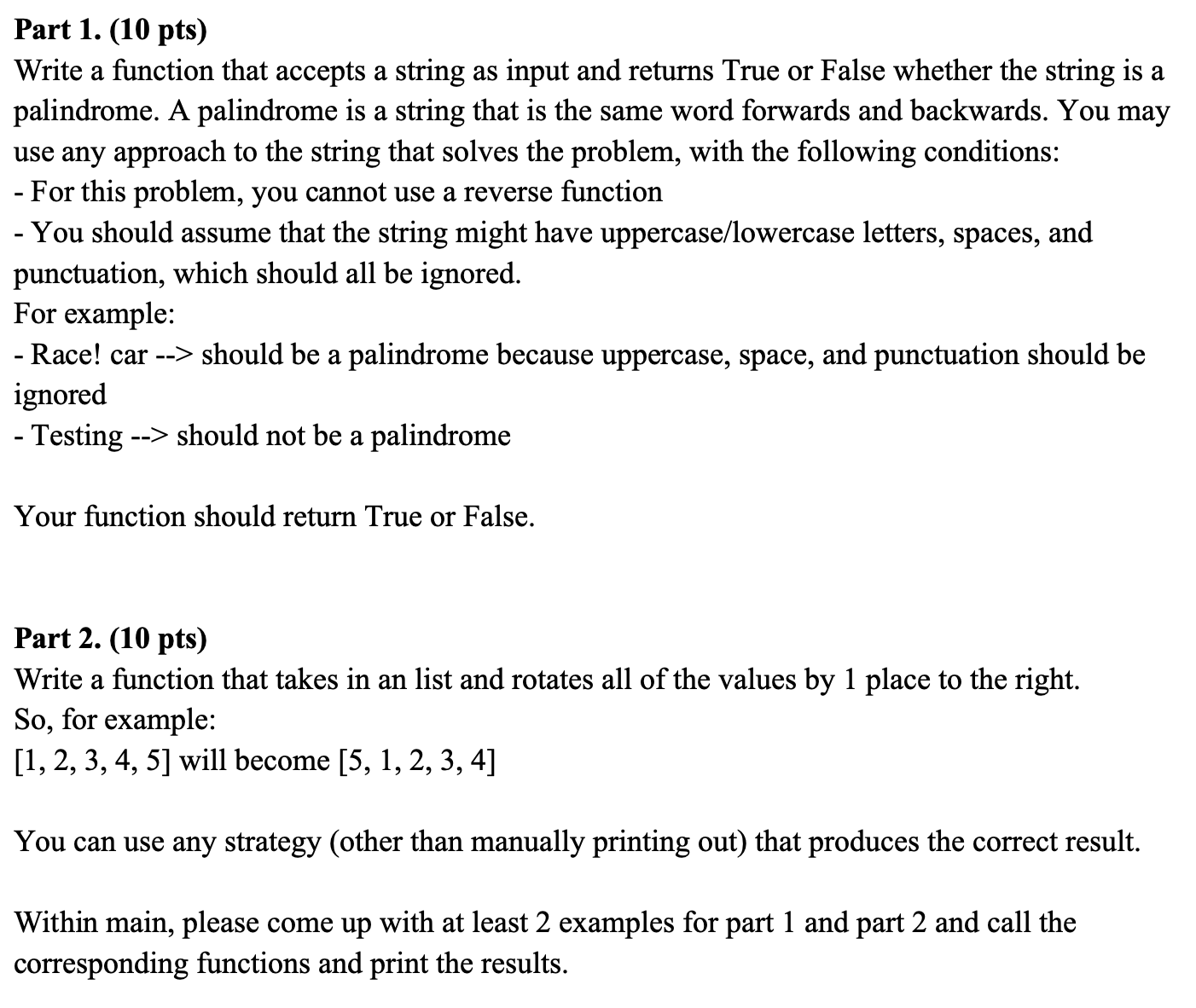 Solved Part 1. (10 pts) Write a function that accepts a | Chegg.com