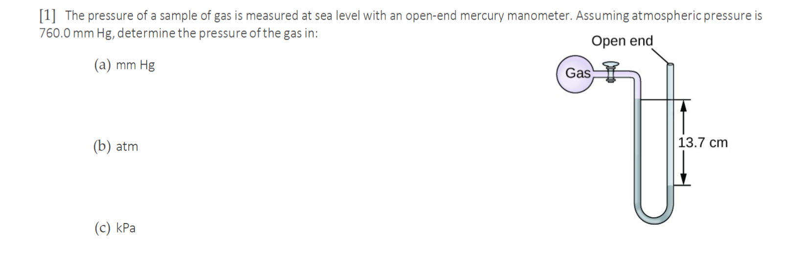 Solved The Pressure Of A Sample Of Gas Is Measured At Chegg Com