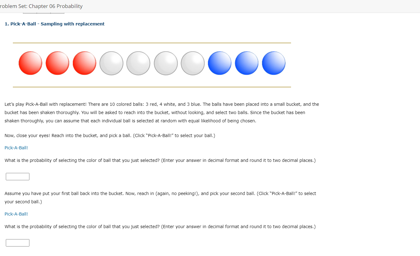 Solved 1. Pick-A-Ball - Sampling with replacement Let's play | Chegg.com