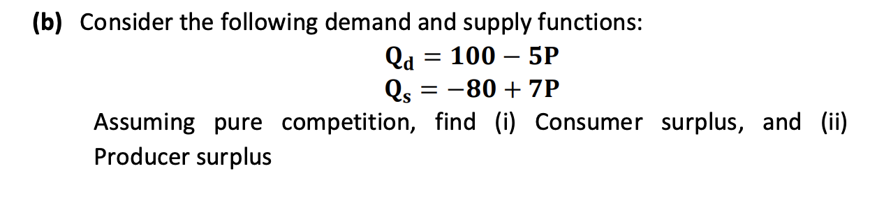 Solved (b) Consider The Following Demand And Supply | Chegg.com