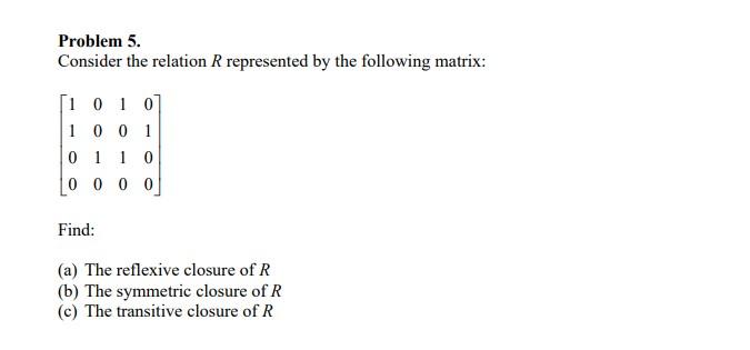 Solved Problem 5. Consider the relation R represented by the | Chegg.com