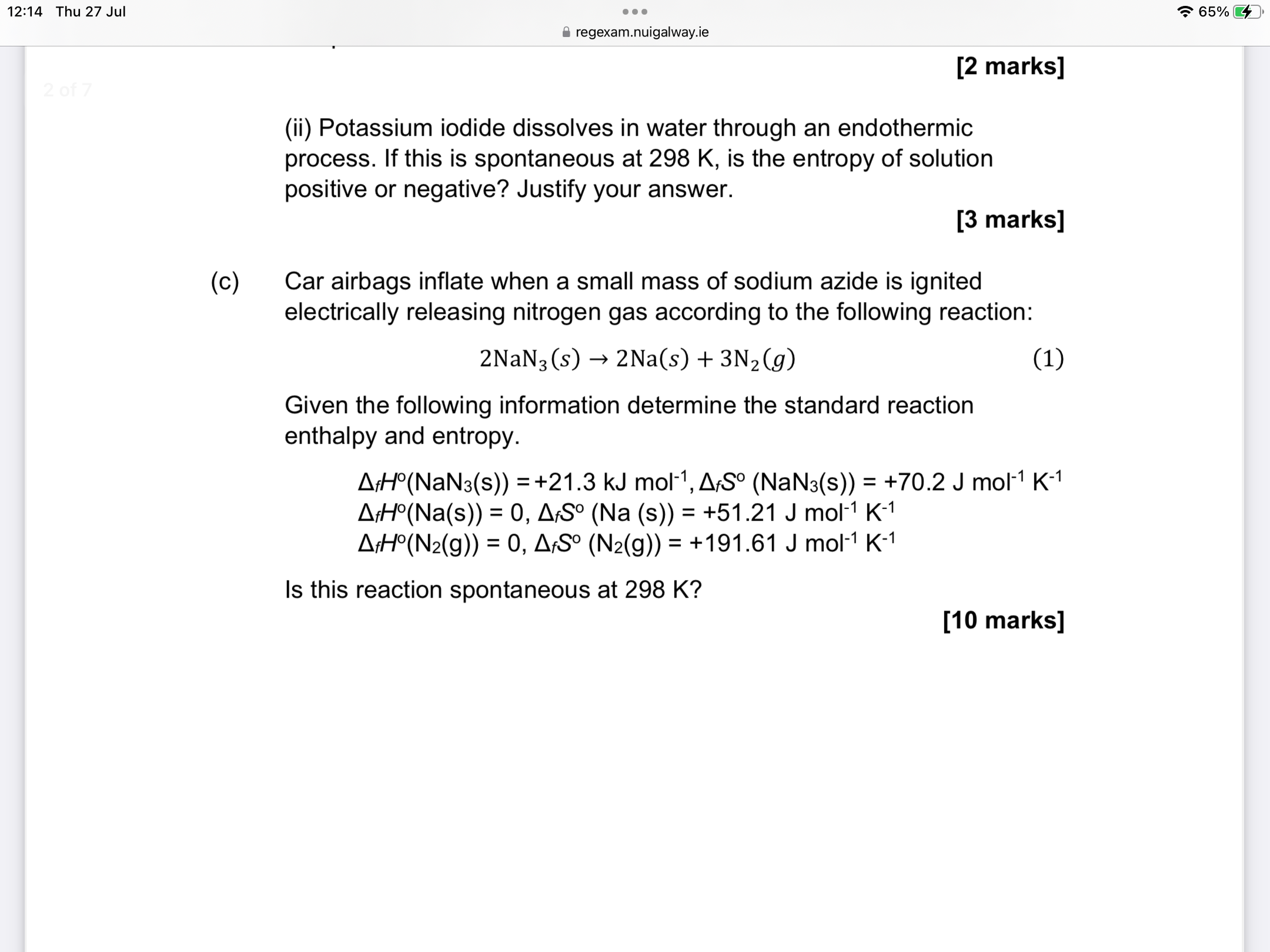 Solved Car airbags inflate when a small mass of sodium azide