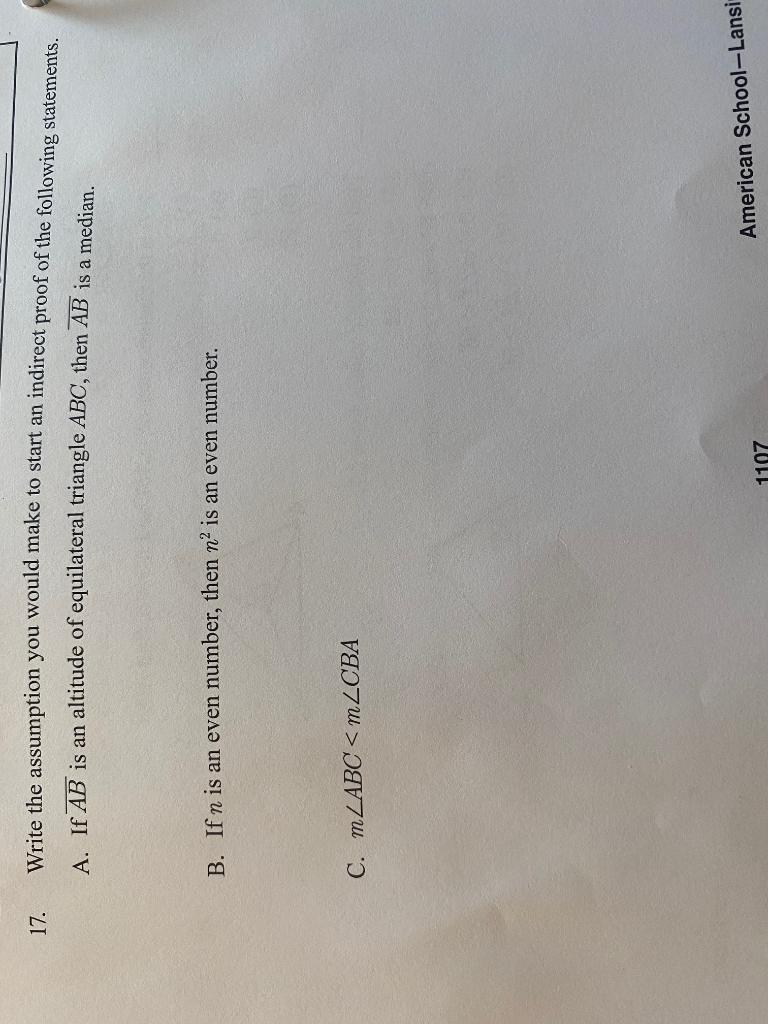Solved 17. Write the assumption you would make to start an | Chegg.com