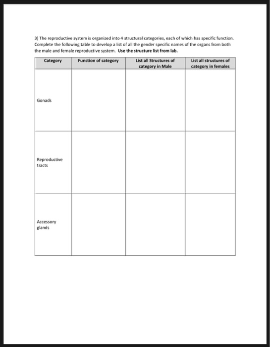 Solved 3) The reproductive system is organized into 4 | Chegg.com