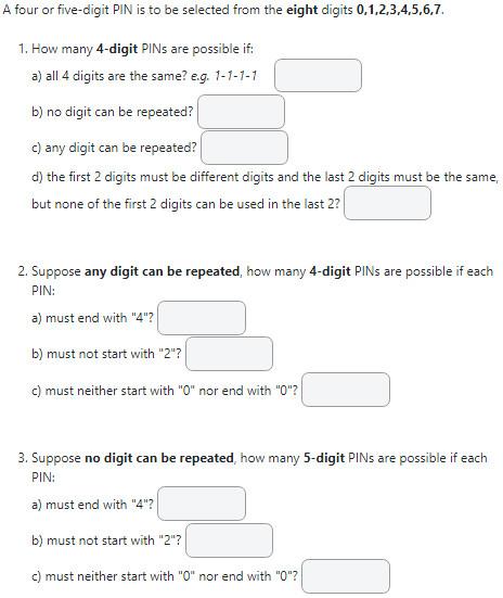 Solved A four or five-digit PIN is to be selected from the | Chegg.com