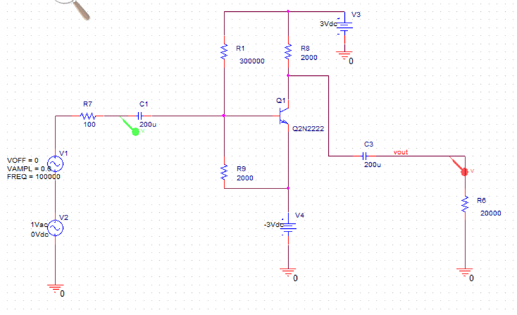 Solved V3 3Vd R1 R8 2000 300000 R7 C1 100 200u 02N2222 C3 V1 | Chegg.com