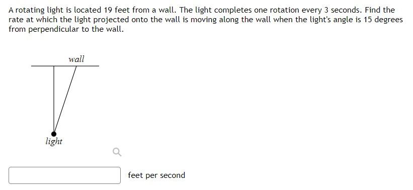 Solved A rotating light is located 19 feet from a wall. The | Chegg.com