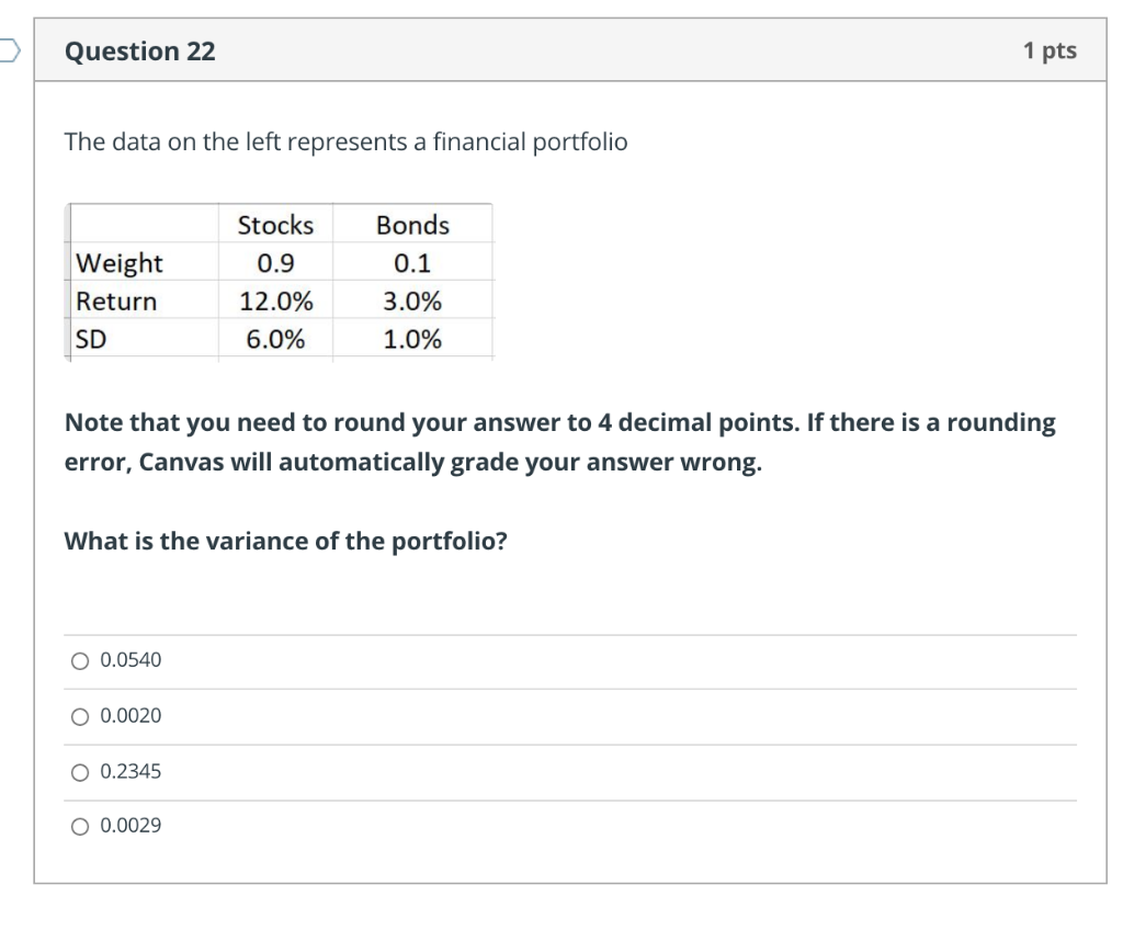 Solved Question 22 1 pts The data on the left represents a | Chegg.com