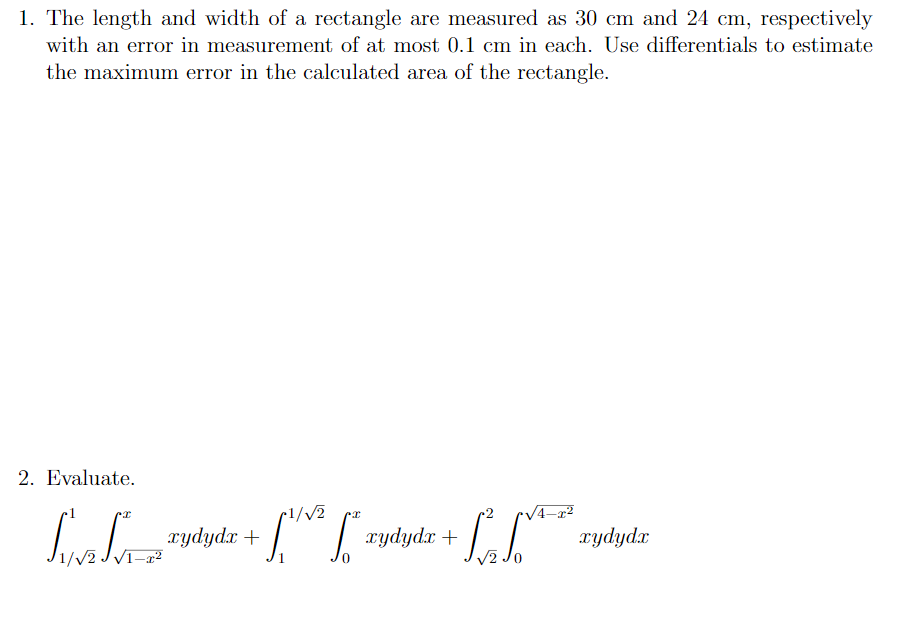 Solved 1. The length and width of a rectangle are measured
