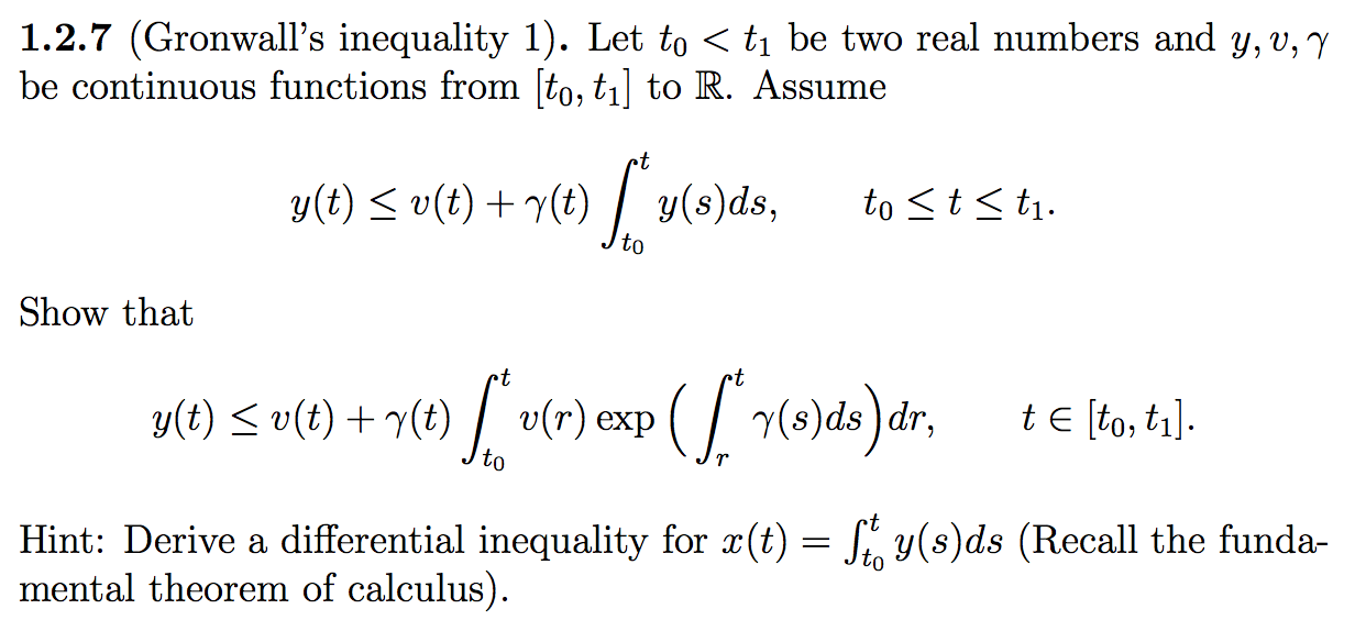 Solved 1.2.7 (Gronwall's inequality 1). Let to