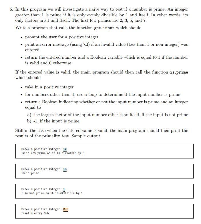 Solved 6. In this program we will investigate a naive way to | Chegg.com