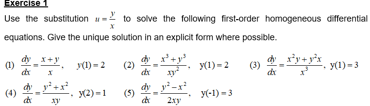 Solved ין X Exercise 1 Use The Substitution U=- To Solve The 